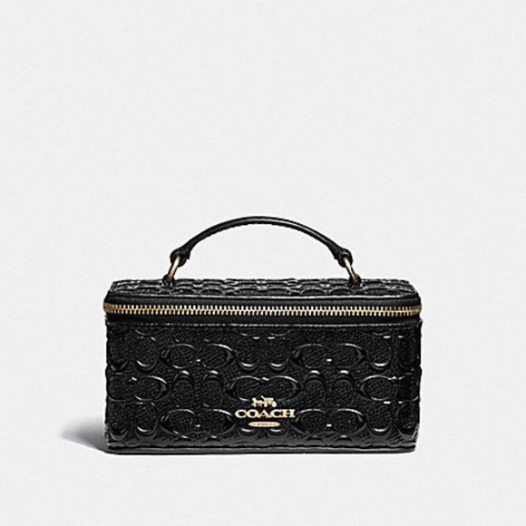 Coach Mini Vanity Case Black Patent Logo Leather - Picture 1 of 10